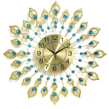 Home Decoration Diamond Metal Design Crystal Peacock Luxury Wall Clock